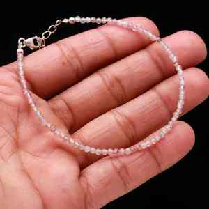Pulseras de cuentas de piedras preciosas de forma redonda facetada de cuarzo rosa fresa de 2mm pulsera de piedra hecha a mano de cuarzo Natural a precio a granel - Product Image 2