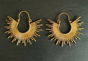 Sunrays Steampunk Pendientes de aro de latón/Galaxy Boho Bohemio Geométrico Yoga Étnico Boho Rústico Chic - Product Image 2