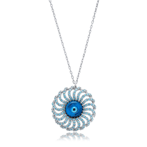 Eye Turquoise CZ Charm Pendentif 925 Collier En Argent En Gros Bijoux En Argent Pendentif Turc À La Main - Product Image 3