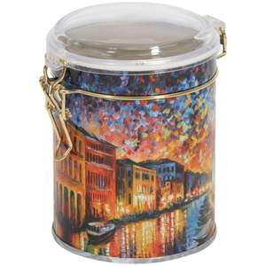 Caja Redonda de Hojalata Kontensan de 90x110 mm con Capacidad de 0.6L, Elegante Cierre de Alambre, Tapa Transparente, Colección Afremov River Elegance Turquía - Product Image 3