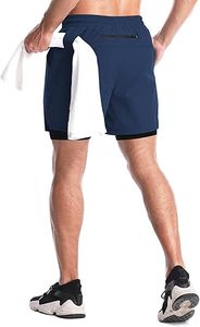 Short de course 2 en 1 pour homme Short d'entraînement de gymnastique à séchage rapide avec poches intérieures et boucle pour serviette Short d'entraînement athlétique léger - Product Image 3