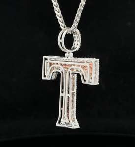 Pendentif T Initial en or rose et blanc 14k bicolore et diamant - Product Image 2