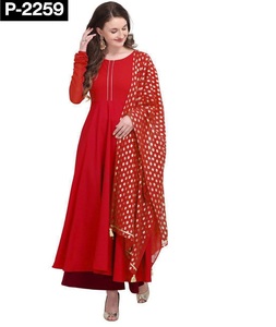 Ensemble ethnique prêt à l'emploi de Style Anarkali Kurti vêtements de festival décontractés avec bas en crêpe Dupatta vêtements indiens - Product Image 1