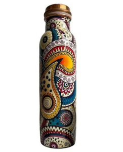 Bouteille d'eau en cuivre Bouteille d'eau de YOGA en cuivre pour les prestations de santé Bouteille imprimée en émail blanc personnalisée anti-fuite - Product Image 2