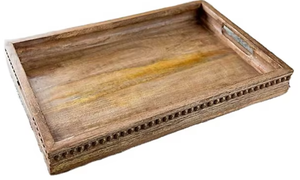 Bandeja rectangular de madera hecha a mano con mango de metal, diseño único para decoración de sala de estar y almacenamiento - Product Image 5