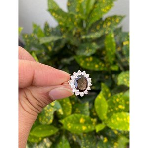 925 Silver Natural Smoky Quartz Ring Engagement Gemstone Jewelry with Oval Cut Ruby Rhodium Plated - Product Image 2