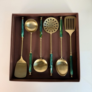 <b>Used</b> for Home Kitchen Restaurant Cooking Utensils Stainless Steel with Resin Handle with Gold Plated Finish Luxury Design Set - Product Image 6