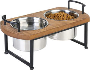 High Quality Rustic Burnt Wood Black Metal Elevated <b>Raised</b> <b>Dog</b> <b>Bowls</b> 2L 1L Capacity Stainless Steel Pet Feeder Small <b>Food</b> <b>Bowl</b> - Product Image 1