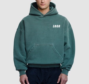Oversized Cropped Hoodie Custom Streetwear 330grams Men Premium Quality Polyester/Cotton Acid <b>Washed</b> Boxy Fit Heavyweight Winter - Product Image 1