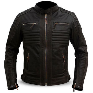 Chaqueta de Motociclista con Capucha para Hombre, Hecha a Medida, de Cuero Genuino y Lona, Transpirable, Protectora para Invierno, con Bolsillos Delanteros - Product Image 1