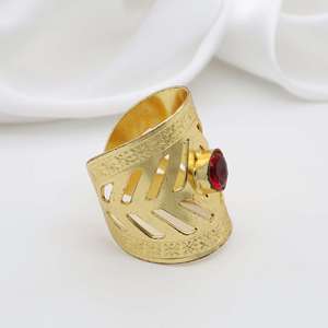 Wide Band 18k Gold Plated <b>Garnet</b> <b>Ring</b> Vintage Adjustable Brass Wholesale Hollow Cutout <b>Ring</b> For Women - Product Image 2