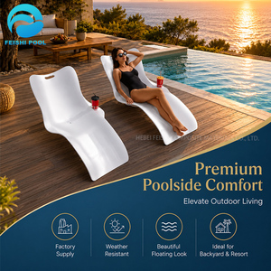 Chaise longue de plage ergonomique surdimensionnée en fibre de verre blanche pour piscine, bain de soleil aquatique et terrasse extérieure - Product Image 6