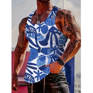 Camiseta sin mangas de moda para hombre de calle diaria de verano, camiseta informal sin mangas para hombre, Camiseta con estampado de palmera en 3D, chaleco con cuello redondo para hombre, camisetas - Product Image 3