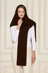 Poncho-châle chic pour femme à capuche en tricot, élégant, chaud, doux au toucher, respirant, écharpe d'hiver à capuche, tricot multifonctionnel - Product Image 3