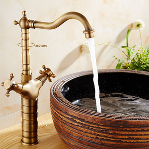 Phong cách Retro đồng thau cao lưu vực Mixer tap cao bồn rửa cần cẩu cổ đồng đồng đôi xử lý Xoay vòi phòng tắm vòi - Product Image 3