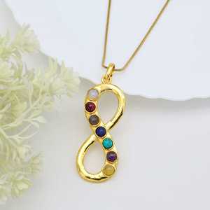 สัญลักษณ์อินฟินิตี้ 7 Chakra อัญมณีสร้อยคอจี้สําหรับเครื่องประดับทําของขวัญวันแม่ 18 พันชุบทองแฟชั่นโอชะ - Product Image 2