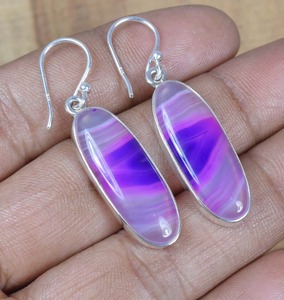 Pendientes colgantes de plata para mujer y niña, pendientes de plata de ley sólida 925, joyería de moda para mujer, pendientes de piedras preciosas de ágata Botswana - Product Image 5