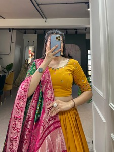 Elégant Gracieux Style Classique Mariage Lehenga Choli Exquis Penga Broderie Brillante Gaji Soie Longueur Sol pour Votre Spécial - Product Image 6