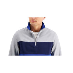 Felpa da Uomo Club Room Blu con Zip 1/4, in Pile, Tinta Unita con Blocchi di Colore, Taglia XXS, Ricamo 3D, Etichetta Personalizzata, Materiale Poliestere/Cotone - Product Image 2