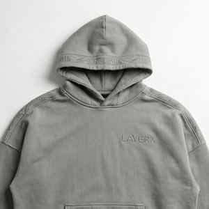 Sweat à capuche ample en molleton français lourd, brodé, écologique, en coton 500 g/m², style Art déco, effet vieilli, pour homme - Product Image 3