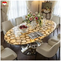 Pierre semi-précieuse de luxe en agate bleue, jaune et rose rétroéclairée pour panneau mural de villa et hôtel, table, îlot, comptoir