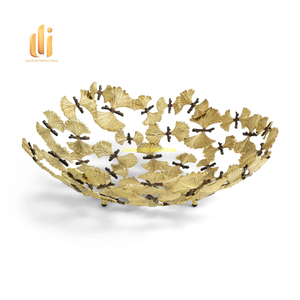 Tazón de fruta decorativo de hoja de mariposa dorada grande, moderno centro de mesa, tazón de servicio de lujo, decoración hecha a mano para el hogar, regalo de boda - Product Image 3