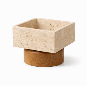 Tazón Decorativo de Mármol Travertino Acanalado Hecho a Mano con Base de Madera Sólida para Mesa de Centro de Lujo, Decoración del Hogar - Product Image 4