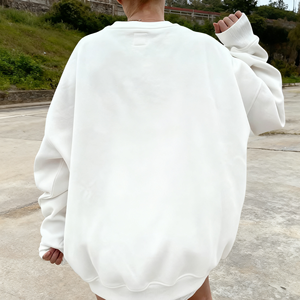 Custom Luxury Winter Knitted Polyester/Cotton Blend Fleece Crew Neck <b>Sweatshirt</b> <b>Embroidery</b> Batwing Sleeves for Women Front Logo - Product Image 2