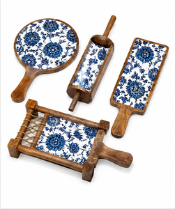 Premium for Wood Serving Tray Set Handmade Enamel Print 4-Piece Modern Luxury <b>Decorative</b> <b>Kitchen</b> Dining and Gift Collection - Product Image 6