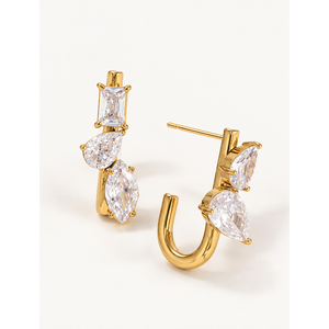 Boucles d'oreilles créoles en zircon avec grappe de zircons taille marquise - Product Image 1