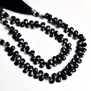 Vente en gros de perles briolettes à facettes en forme de poire en onyx noir naturel perles de pierre en vrac pour la fabrication de bijoux - Product Image 4