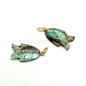 Labradorite naturelle poisson sculpté pierre précieuse 925 breloques en argent Sterling plaqué or poisson sculpture perles pour la fabrication de bijoux pendentif - Product Image 4