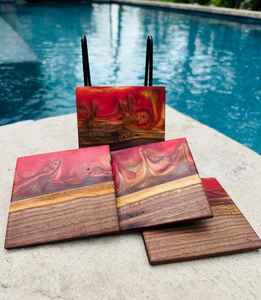 Custom Handmade Durable Polished Wooden Resin <b>Coaster</b> Solid Wood and Epoxy Resin <b>Drink</b> <b>Coaster</b> Set for Home Office Bar Kitchen - Product Image 1