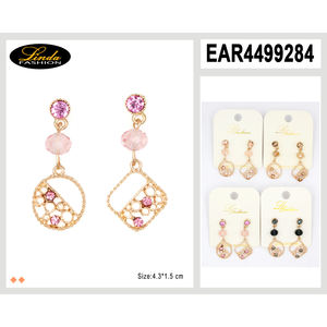 Juego de 3 Pares de Aretes de Moda Linda en Forma de Lágrima, Chapados en Oro, con Piedras de Plástico, Joyería Elegante para Mujer, Tamaño 1.3 cm - Product Image 6