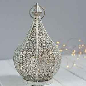 Decorative floral carved silver plated <b>metal</b> <b>lantern</b> ideal for Ramadan Eid family gatherings and traditional ceremonies - Product Image 3