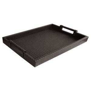 Plateau de service élégant en cuir noir pour support polyvalent avec cadre profond et doublure propre pour des arrangements de chambre luxueux - Product Image 5