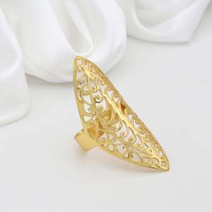 18k Gold Plated Intricate Filigree <b>Ring</b> Brass Long Textured <b>Statement</b> Hollow Cutout Wholesale <b>Ring</b> For Women - Product Image 3