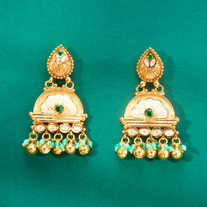 Impresionante colección de pendientes antiguos Meenakari de larga duración con pendientes de aro de moda chapados en oro mate - Product Image 1