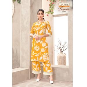 Nouveau Kurti de femmes en tissu de soie rayonne à imprimé floral traditionnel pour vêtements réguliers et de bureau confortables toutes saisons qualité supérieure - Product Image 1