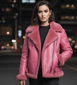 Chaqueta de Motociclista de Cuero Rosa Regular para Mujer, Otoño 2026, con Bordado, Impermeable y Cortavientos, Cuero Vacuno Genuino - Product Image 5