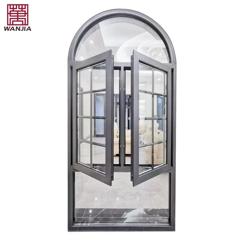 WANJIA-ventana francesa con diseño de parrilla, ventana de aluminio, doble acristalado, abatible