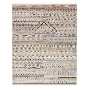 Tapis Manchaha en laine et soie de bambou noué à la main, ivoire, 10 mm d'épaisseur, motif géométrique abstrait, pour la maison, le couloir, modèle rectangulaire - Les-2410 - Product Image 1