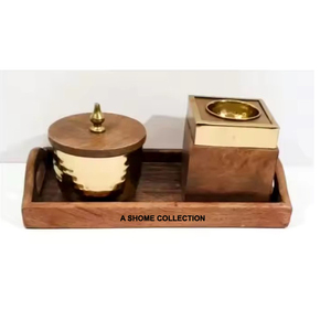 Best Quality Luxury Metal Golden and Black Color Arabian <b>Oud</b> Mabkhar <b>Bakhoor</b> Decorative Burner with Tray Set - Product Image 6