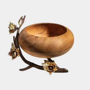 Premium Wood <b>Salad</b> <b>Serving</b> <b>Bowl</b> New Luxury Metal Floral Accent Decorative <b>Serving</b> <b>Bowl</b> For Hotel & Restaurant Supplies - Product Image 1
