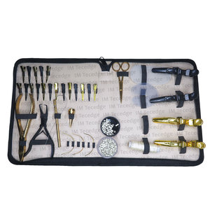 <b>All</b>-<b>In</b>-<b>One</b> Complete Hair Extension Tool Kit Iron Steel Pliers Hair Grippers Protector Shield Small Scissor <b>Black</b> Leather Case - Product Image 4