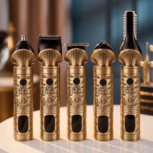 Tondeuse à barbe, nez et cheveux professionnelle 6 en 1 FD-9811, rechargeable, batterie 700 mAh, corps en acier inoxydable, design doré - Product Image 4