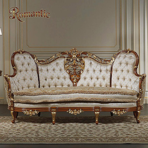 Juego de Sofás Estilo Luis XV Clásico Americano, Madera Maciza Tallada a Mano, Decoración con Borlas de Tela Bordada de Alta Gama, Venta al Por Mayor - Product Image 2