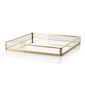 Elegante bandeja cuadrada de aluminio y cristal con acabado elegante perfecta para chocolates y presentaciones de fiesta - Product Image 1