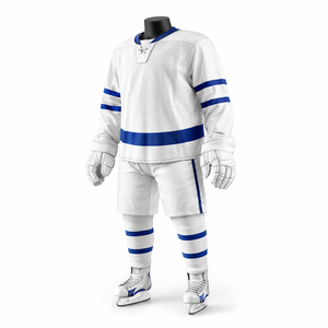 Uniforme de hockey sobre hielo personalizado, conjunto de camiseta y pantalones cortos sublimados en blanco y azul, ropa de equipo para adultos, fabricante OEM ODM - Product Image 3