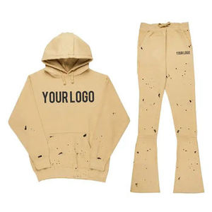 Streetwear personnalisé lavé à l'acide Vintage survêtement unisexe à capuche en détresse Patchwork polaire 100% coton à capuche pantalon de survêtement ensemble - Product Image 2